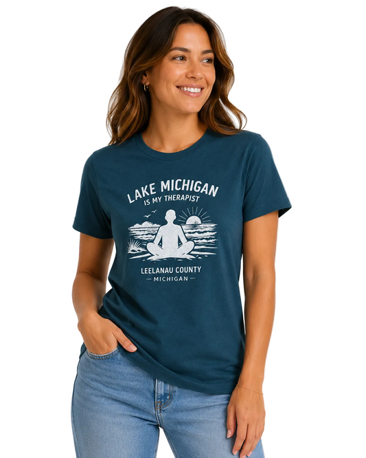 Lake Michigan Is My Therapist Tee (White/Teal)